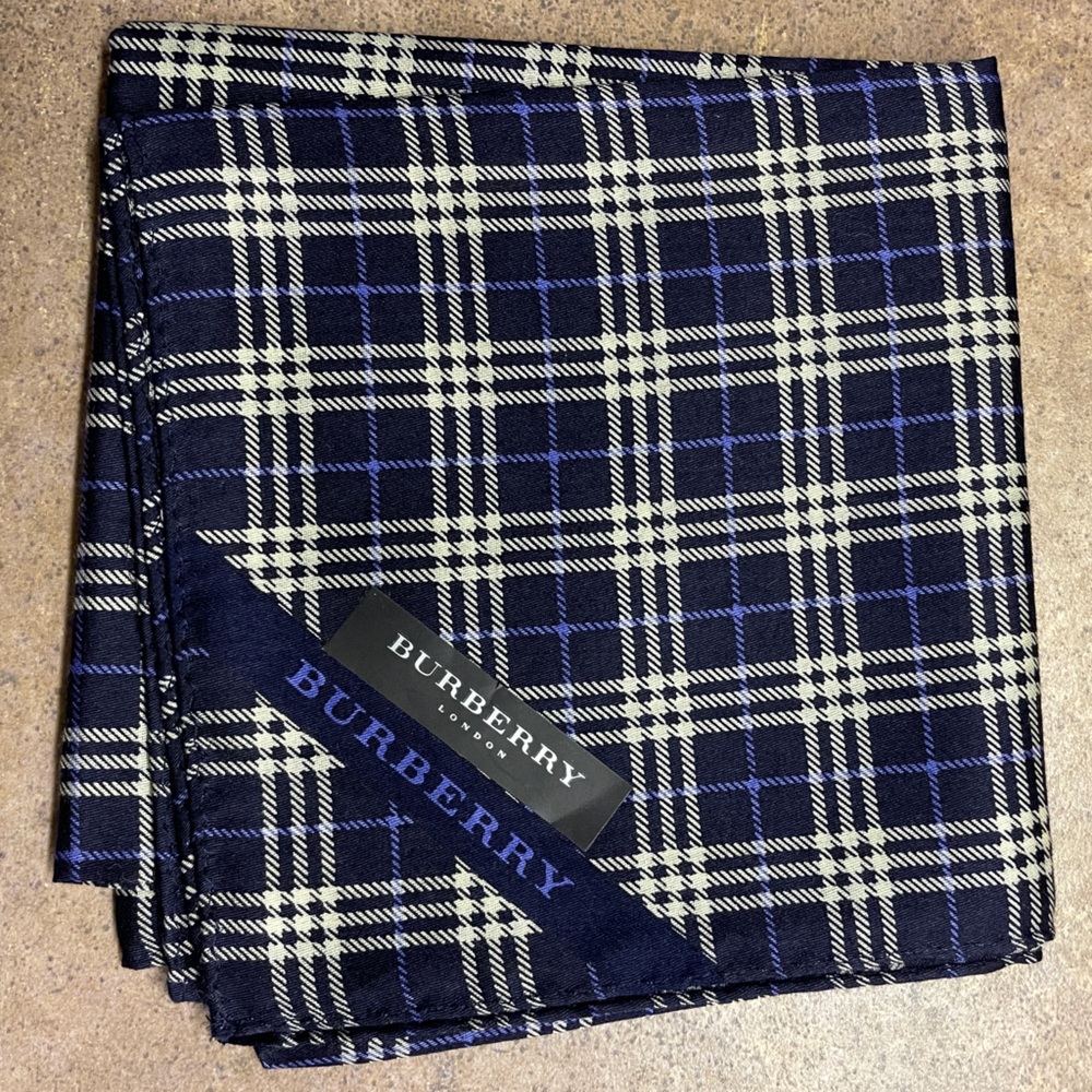 Burberry Navy Checkered Pocket Square